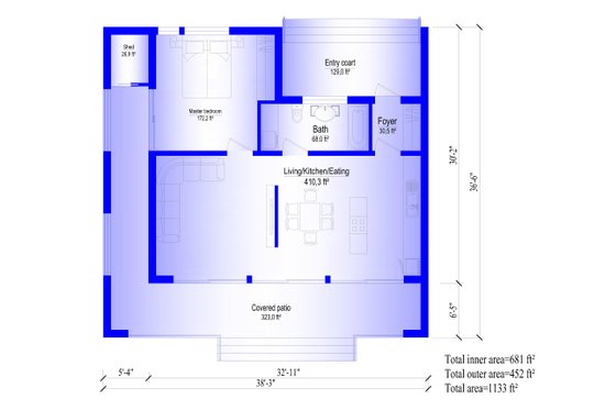 Floor Plan - Main Floor for Modern House Plan #549-7 - 1 bed, 1 bath