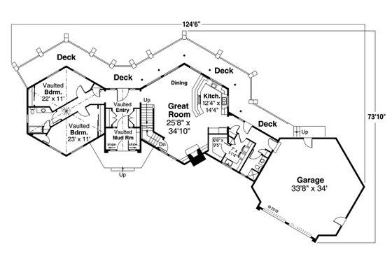 Floor Plan - Main Floor for Craftsman House Plan #124-1206 - 3 bed, 4 bath