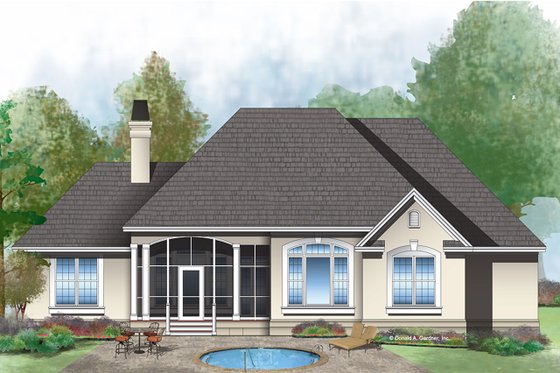 Exterior - Rear Elevation for Mediterranean House Plan #929-291 - 3 bed, 2 bath