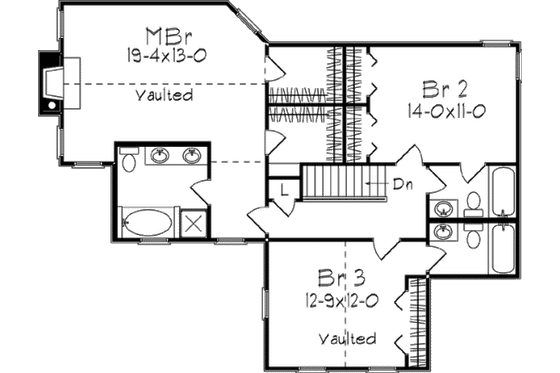 Floor Plan - Upper Floor for Country House Plan #57-132 - 3 bed, 3.5 bath