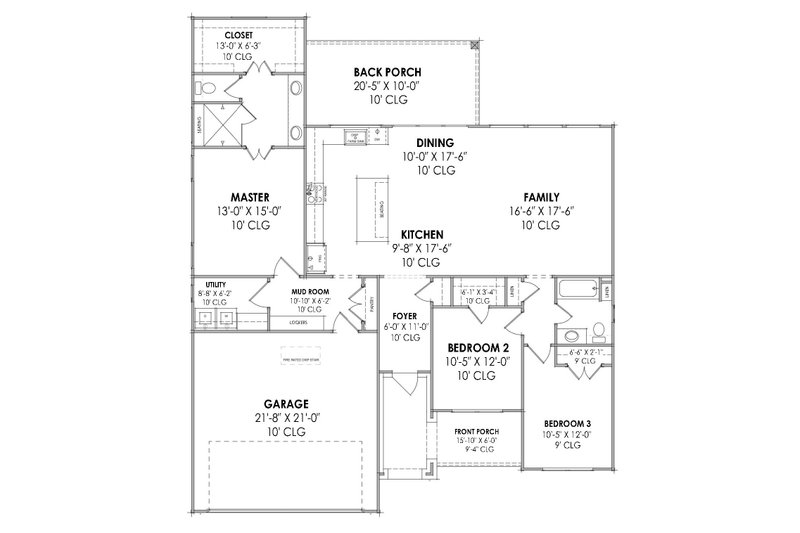 House Design - Floor Plan - Main Floor for Prairie House Plan #1096-115 - 3 bed, 2 bath