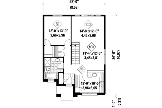 Floor Plan - Main Floor for Contemporary House Plan #25-4538 - 3 bed, 2 bath