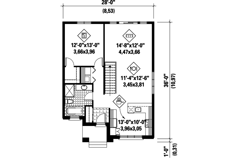 Contemporary Style House Plan - 3 Beds 2 Baths 1884 Sq/Ft Plan #25-4538 ...