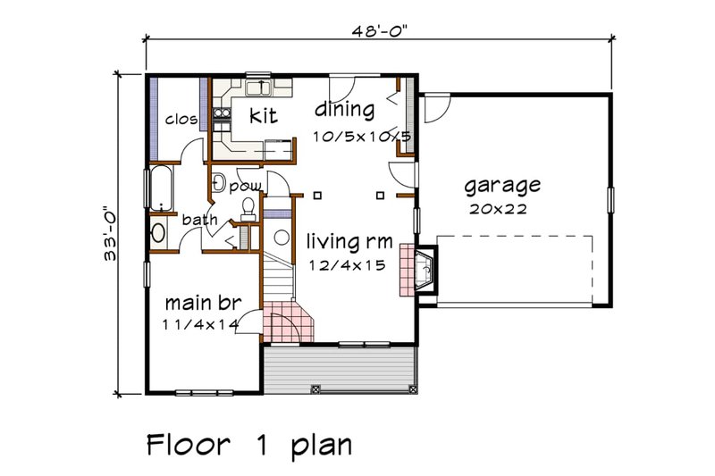 House Blueprint - Floor Plan - Main Floor for Country House Plan #79-180 - 4 bed, 2.5 bath
