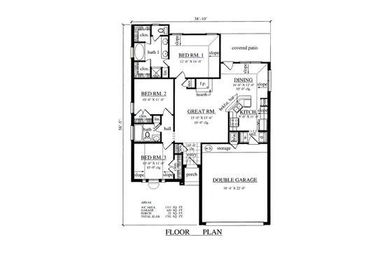 Floor Plan - Main Floor for Traditional House Plan #42-350 - 3 bed, 2 bath