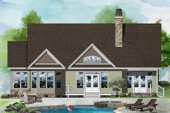 Exterior - Rear Elevation for Ranch House Plan #929-408 - 3 bed, 2 bath