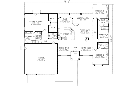 Floor Plan - Main Floor for Adobe / Southwestern House Plan #1-658 - 4 bed, 3.5 bath
