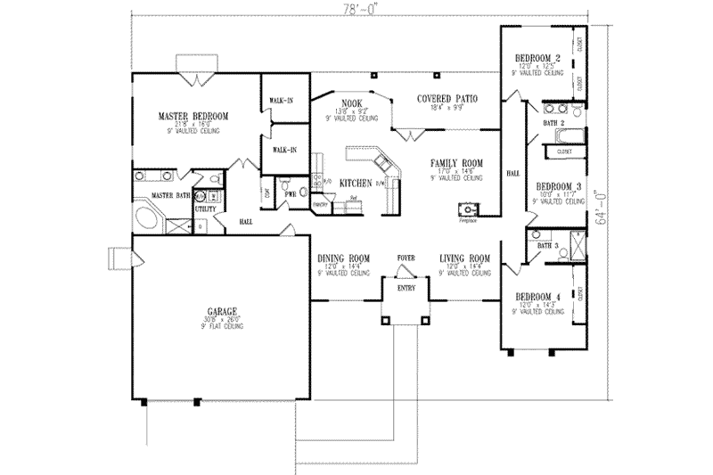 Architectural House Design - Floor Plan - Main Floor for Adobe / Southwestern House Plan #1-658 - 4 bed, 3.5 bath