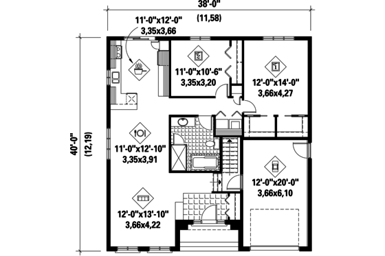 Floor Plan - Main Floor for Contemporary House Plan #25-4277 - 2 bed, 1 bath