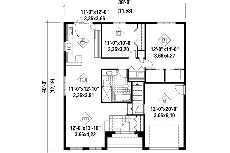 Dream House Plan - Floor Plan - Main Floor for Contemporary House Plan #25-4277 - 2 bed, 1 bath
