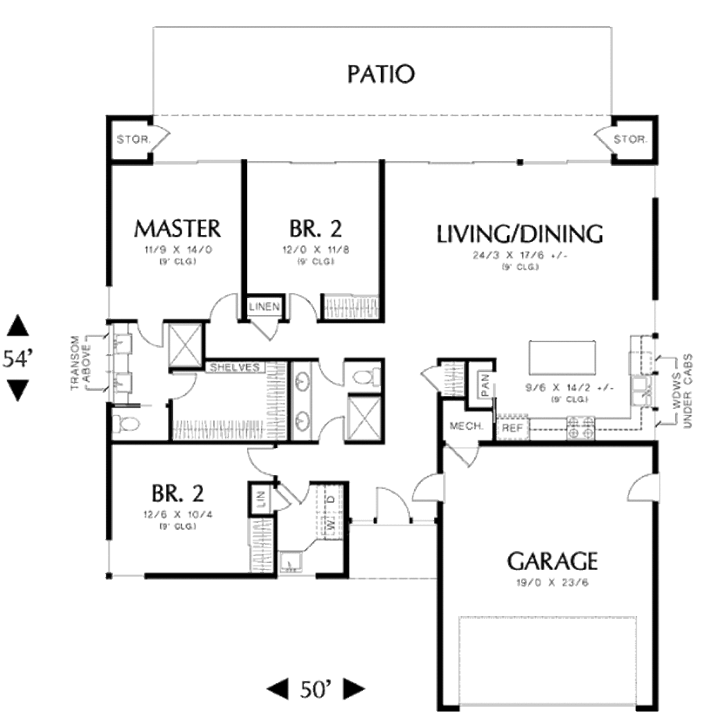 Modern Style House Plan - 3 Beds 2 Baths 1624 Sq/Ft Plan #48-470