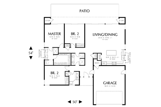 Floor Plan - Main Floor for Modern House Plan #48-470 - 3 bed, 2 bath