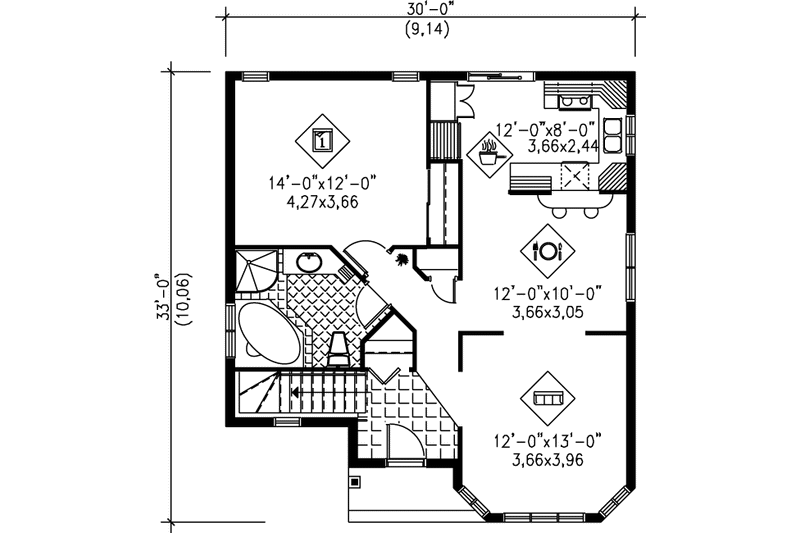 House Blueprint - Floor Plan - Main Floor for Cottage House Plan #25-1227 - 1 bed, 1 bath