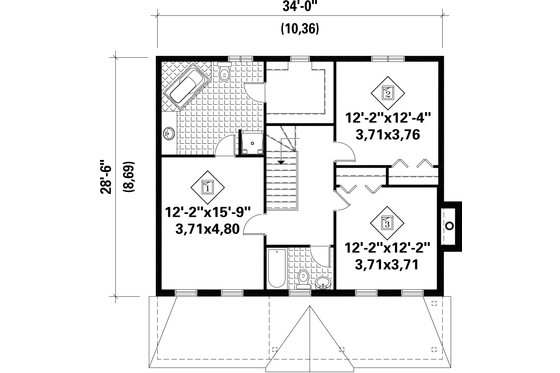 Floor Plan - Upper Floor for Colonial House Plan #25-4789 - 3 bed, 1 bath