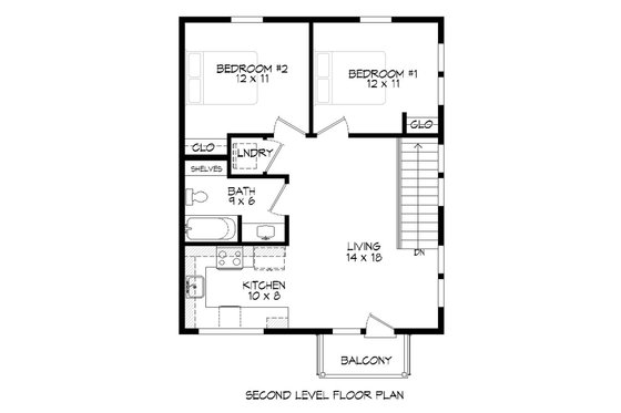 Floor Plan - Upper Floor for Southern House Plan #932-98 - 2 bed, 1 bath