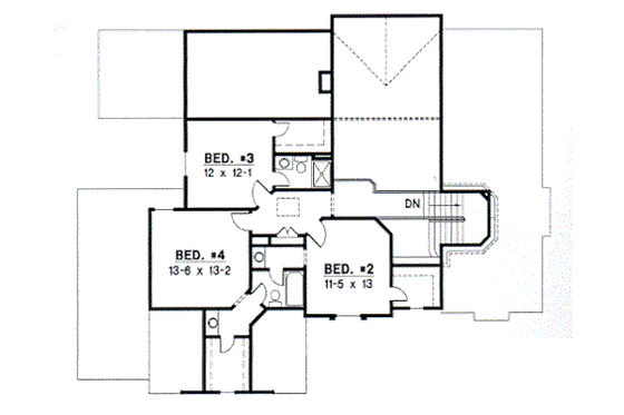 Floor Plan - Upper Floor for Traditional House Plan #67-416 - 4 bed, 3.5 bath