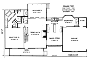 Floor Plan - Main Floor for Country House Plan #10-243 - 3 bed, 2.5 bath