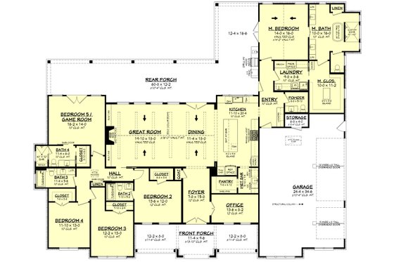 Floor Plan - Main Floor for Farmhouse House Plan #430-398 - 5 bed, 4.5 bath