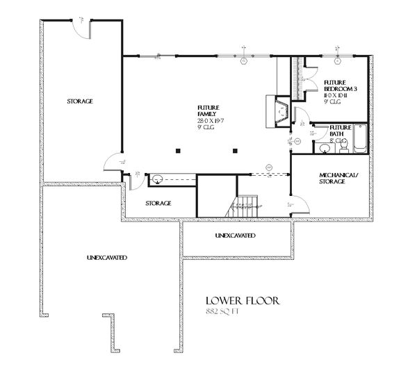 Ranch Floor Plan - Lower Floor Plan #901-57