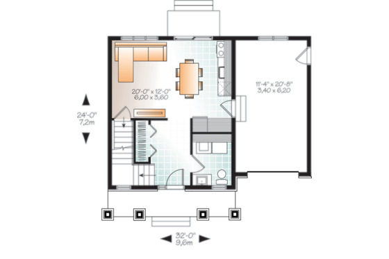 Floor Plan - Main Floor for Craftsman House Plan #23-2683 - 2 bed, 1.5 bath