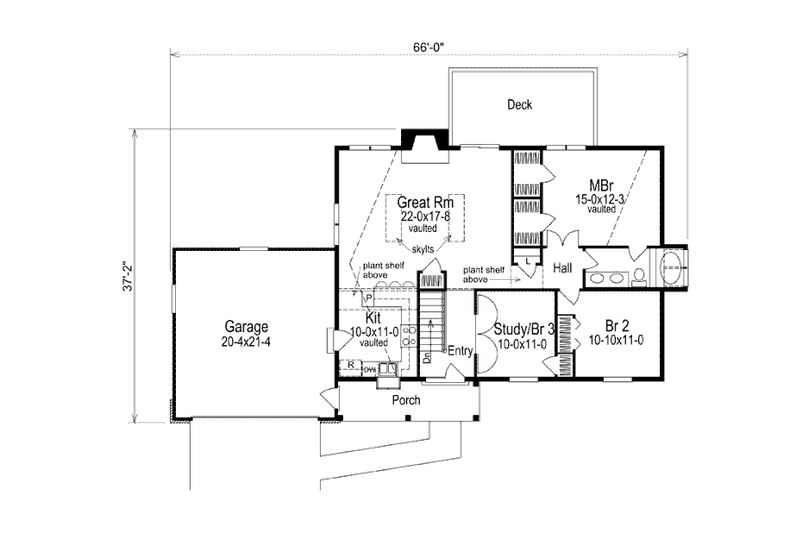 Dream House Plan - Floor Plan - Main Floor for Ranch House Plan #57-294 - 3 bed, 1 bath