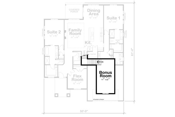 Floor Plan - Upper Floor for Modern House Plan #20-2495 - 2 bed, 3 bath