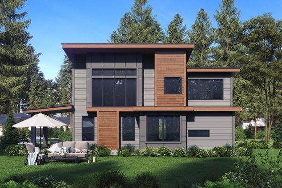 Exterior - Rear Elevation for Contemporary House Plan #1066-81 - 4 bed, 2.5 bath
