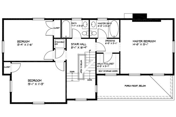 Floor Plan - Upper Floor for Colonial House Plan #477-2 - 3 bed, 2.5 bath