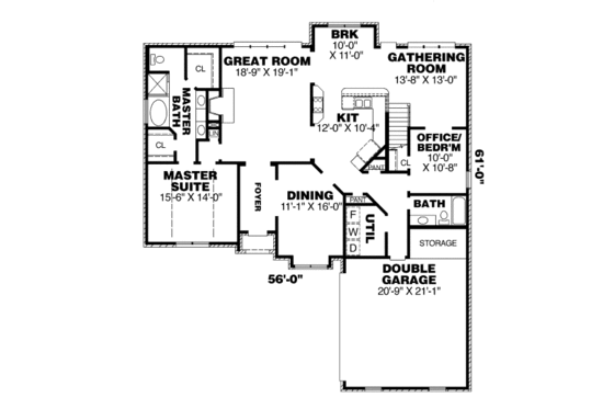 Floor Plan - Main Floor for European House Plan #34-219 - 4 bed, 3 bath