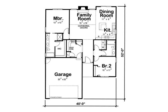 Floor Plan - Main Floor for Traditional House Plan #20-1768 - 2 bed, 2 bath