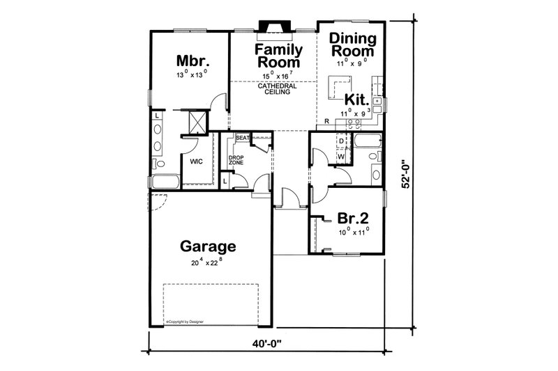 Architectural House Design - Floor Plan - Main Floor for Traditional House Plan #20-1768 - 2 bed, 2 bath