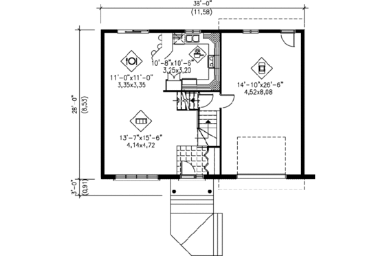Floor Plan - Main Floor for Traditional House Plan #25-3001 - 2 bed, 1 bath