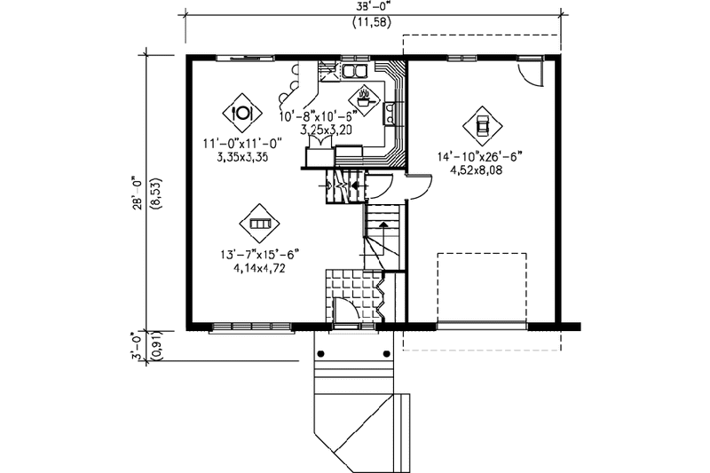 House Blueprint - Floor Plan - Main Floor for Traditional House Plan #25-3001 - 2 bed, 1 bath