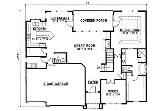 Floor Plan - Main Floor for Traditional House Plan #67-824 - 3 bed, 2 bath