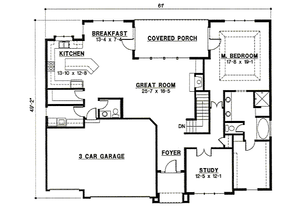 Floor Plan - Main Floor for Traditional House Plan #67-824 - 3 bed, 2 bath