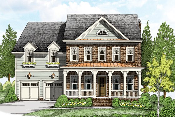 Exterior - Front Elevation 3 for Colonial House Plan #927-956 - 4 bed, 2.5 bath