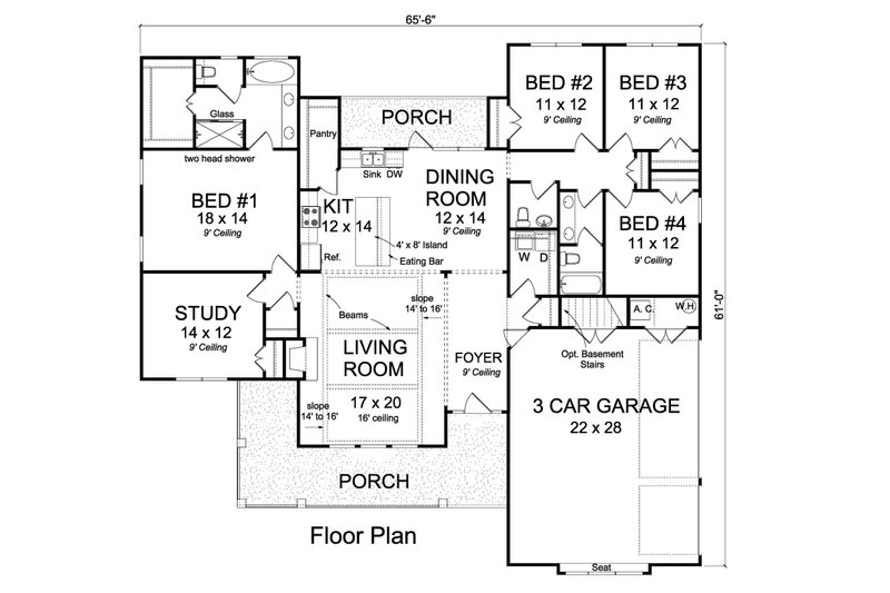 Home Plan - Floor Plan - Main Floor for Ranch House Plan #513-2170 - 4 bed, 2.5 bath