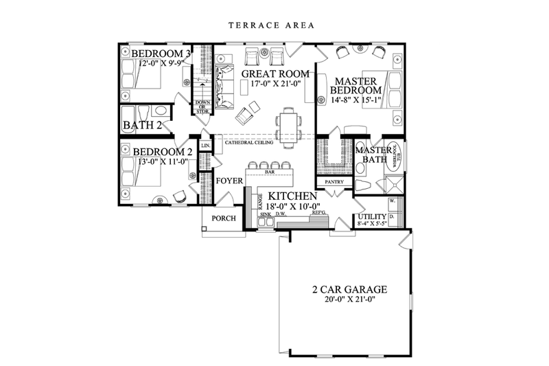 Dream House Plan - Floor Plan - Main Floor for Ranch House Plan #137-364 - 3 bed, 2 bath