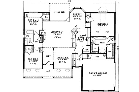 Floor Plan - Main Floor for Farmhouse House Plan #42-303 - 3 bed, 2 bath