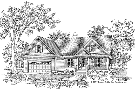 Exterior - Front Elevation 3 for Country House Plan #929-554 - 3 bed, 2 bath