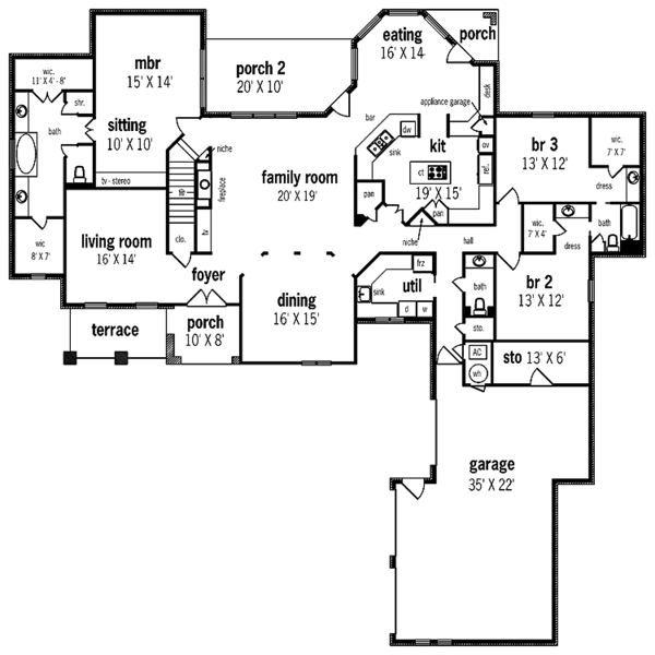 Architectural House Design - Country Floor Plan - Main Floor Plan #45-387