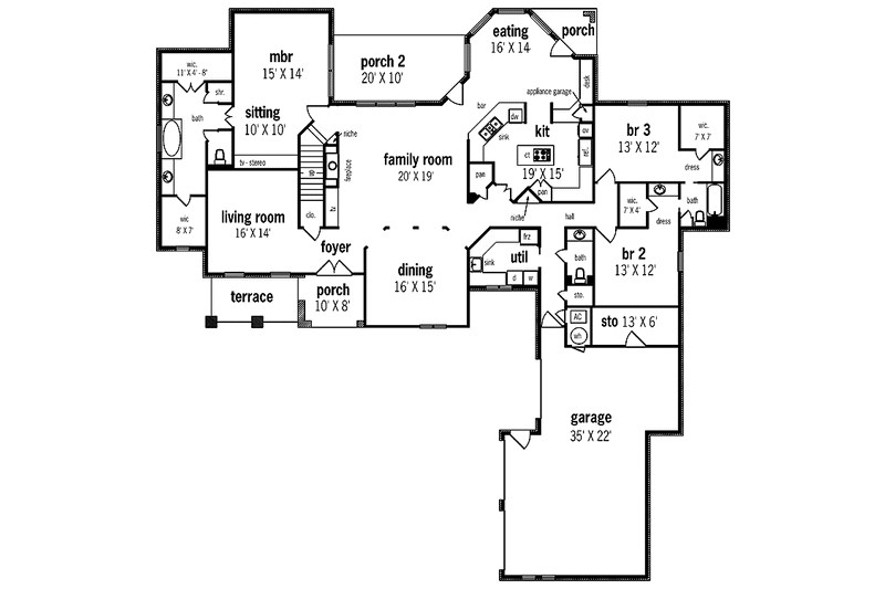 Home Plan - Floor Plan - Main Floor for Country House Plan #45-387 - 4 bed, 4.5 bath