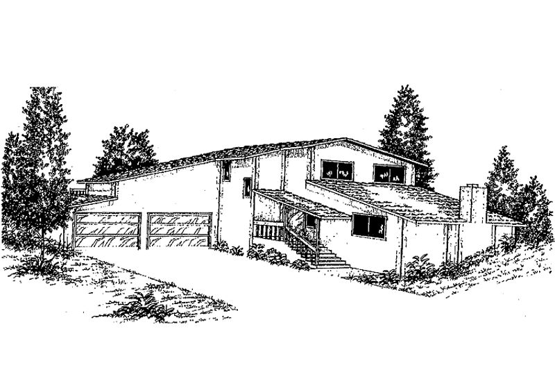 Home Plan - Exterior - Front Elevation 3 for Contemporary House Plan #60-864 - 3 bed, 2.5 bath
