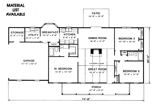 Floor Plan - Main Floor for Ranch House Plan #10-132 - 3 bed, 2 bath