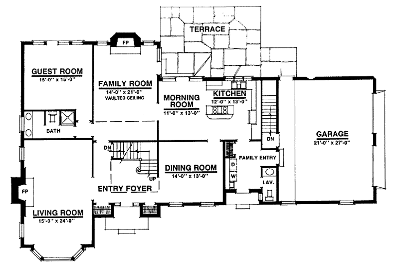 House Blueprint - Floor Plan - Main Floor for Colonial House Plan #1016-19 - 4 bed, 3.5 bath