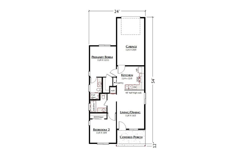 House Design - Floor Plan - Main Floor for Cottage House Plan #1099-5 - 2 bed, 2 bath