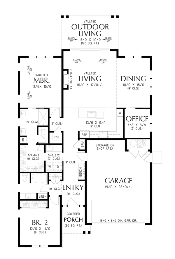 House Blueprint - Floor Plan - Main Floor for Farmhouse House Plan #48-1219 - 2 bed, 2 bath
