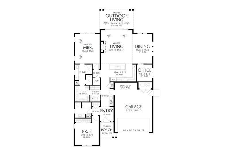 House Blueprint - Floor Plan - Main Floor for Farmhouse House Plan #48-1219 - 2 bed, 2 bath