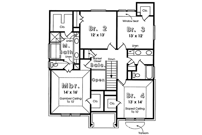 House Blueprint - Floor Plan - Upper Floor for Country House Plan #974-10 - 4 bed, 2.5 bath