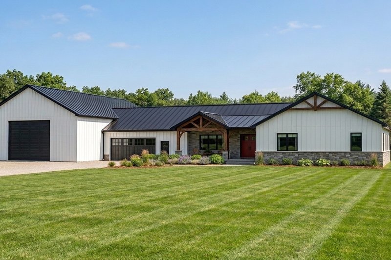 House Blueprint - Exterior - Front Elevation 2 for Barndominium House Plan #1064-314 - 4 bed, 2.5 bath